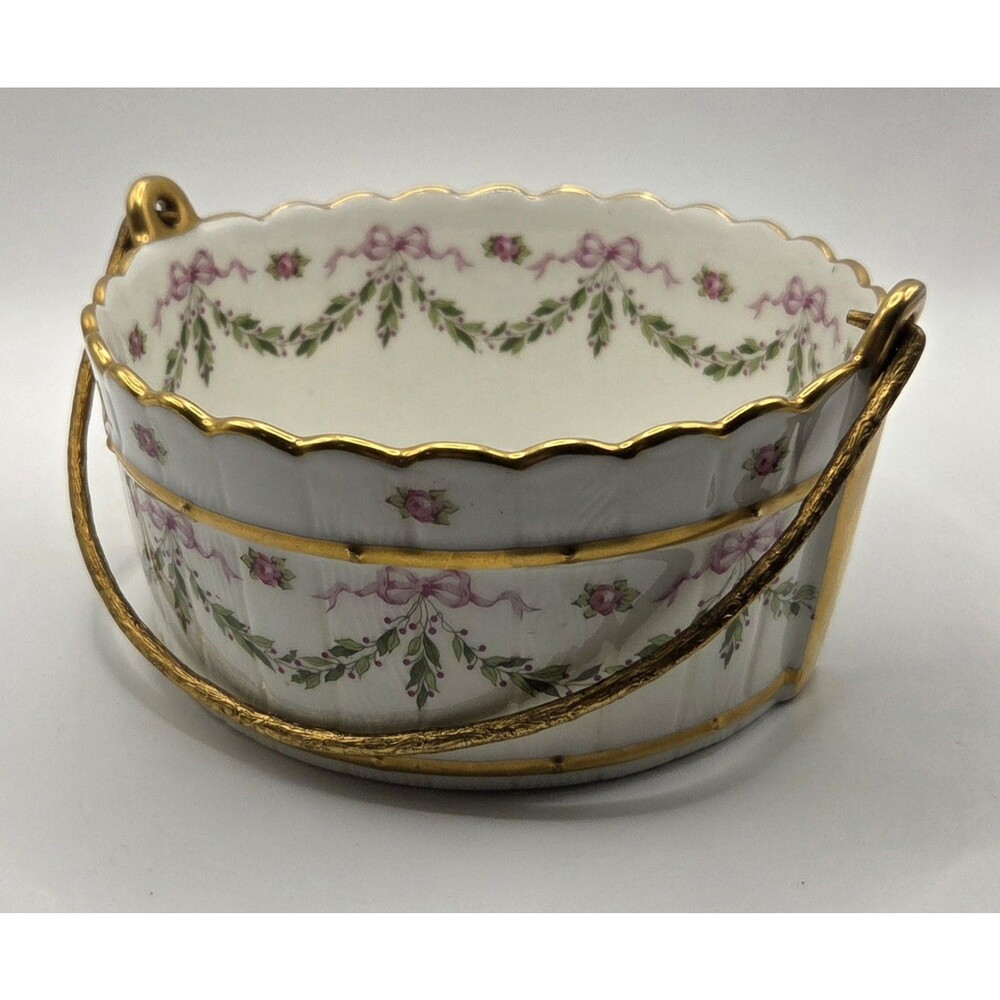 Charles Martin Limoges Porcelain Wine Cooler Gilt Metal Handle Seau Sevres Style